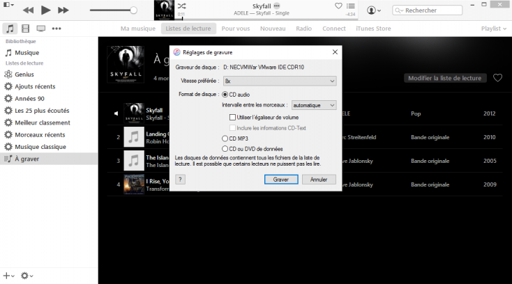 Configurer la gravure d'un CD audio dans iTunes